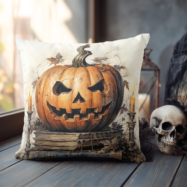 Vintageböcker och JackOLantern Halloween Kudde (Spooky Halloween Pillow)