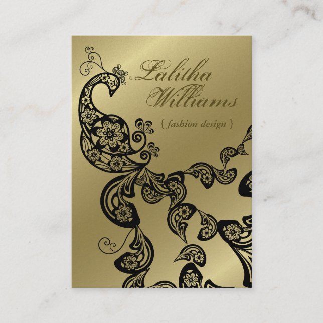 VintageBoho chic Paisley elegant blom- påfågel Visitkort (Framsida)