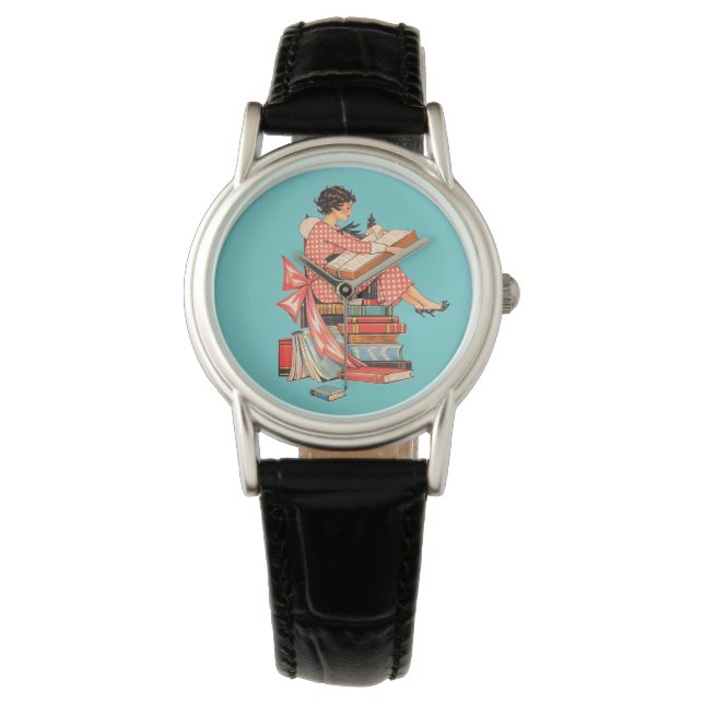 Vintagebokälskare Läsillustration Armbandsur (Framsida)
