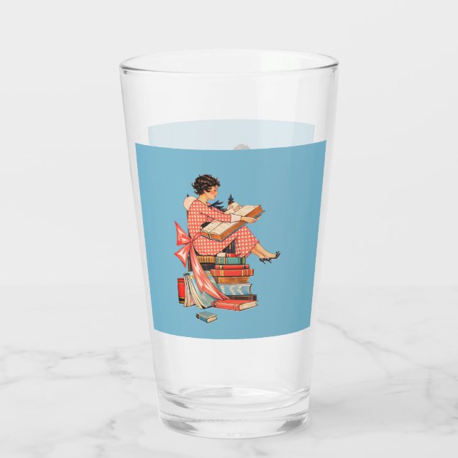Vintagebokälskare Läsillustration Glaskopp (Baksida)