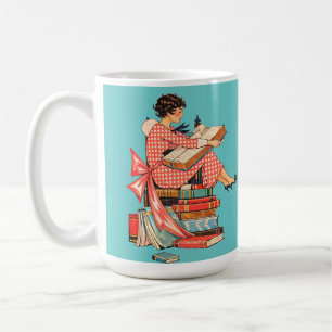 Vintagebokälskare Läsillustration Kaffemugg