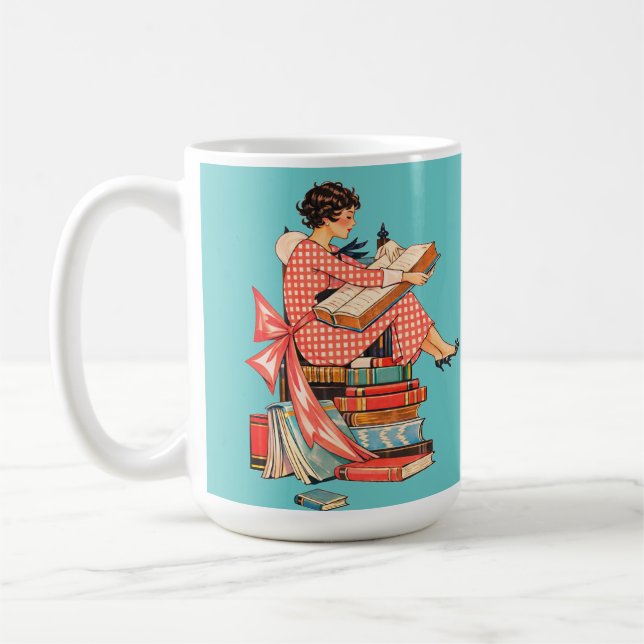 Vintagebokälskare Läsillustration Kaffemugg (Vänster)
