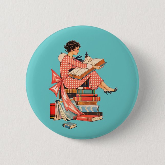Vintagebokälskare Läsillustration Knapp (Framsida)