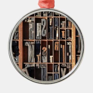 Vintageboktryckkvarter Julgransprydnad Metall