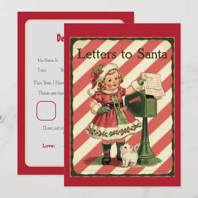 Vintagebrev från en söt bebis till tomte inbjudningar (Fram/baksida)