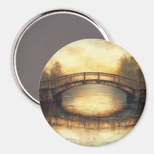 Vintagebro över floden Målning Landsbygd Magnet