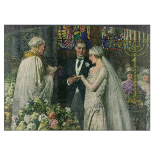Vintagebröllop, brud och brudgum med menorah