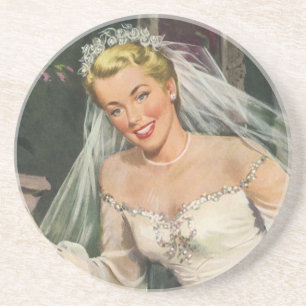 Vintagebröllop, Retrobrud med blommig flicka Underlägg Sandsten