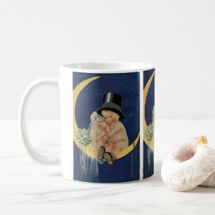 Vintagebröllop, söt brud och brudgum på en måne kaffemugg