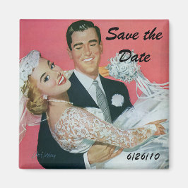 Vintagebrud- och brudgumnygift person sparar magnet