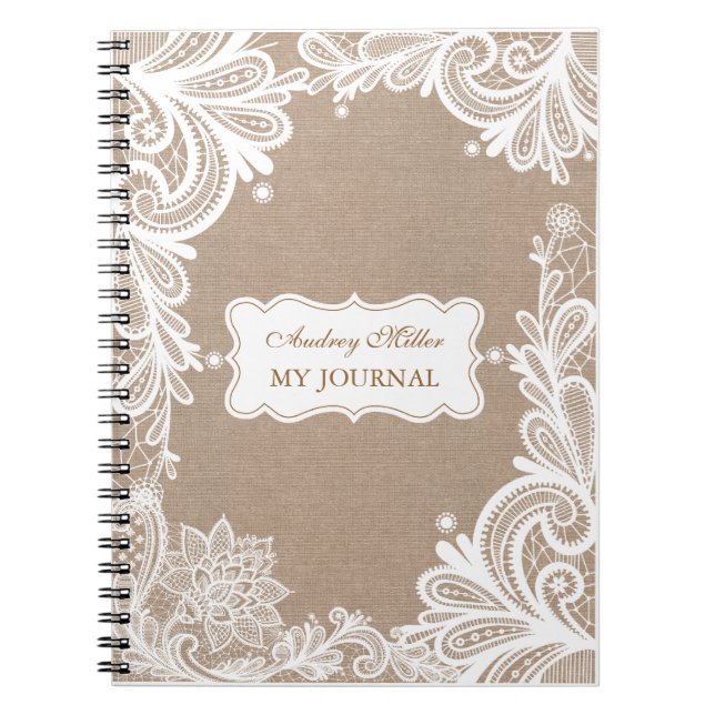 VintageBurlap och snörejournal Anteckningsbok (Framsidan)