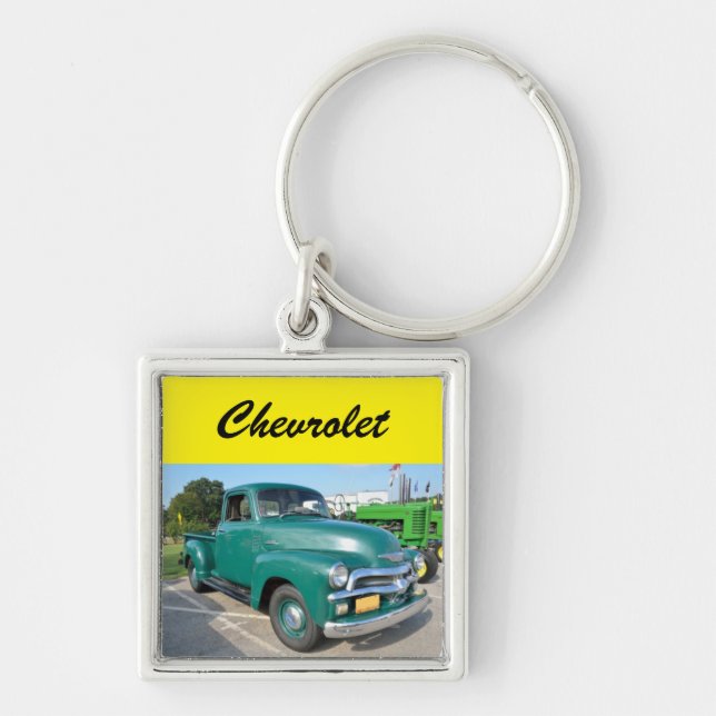 VintageChevrolet lastbil Fyrkantig Silverfärgad Nyckelring (Framsidan)