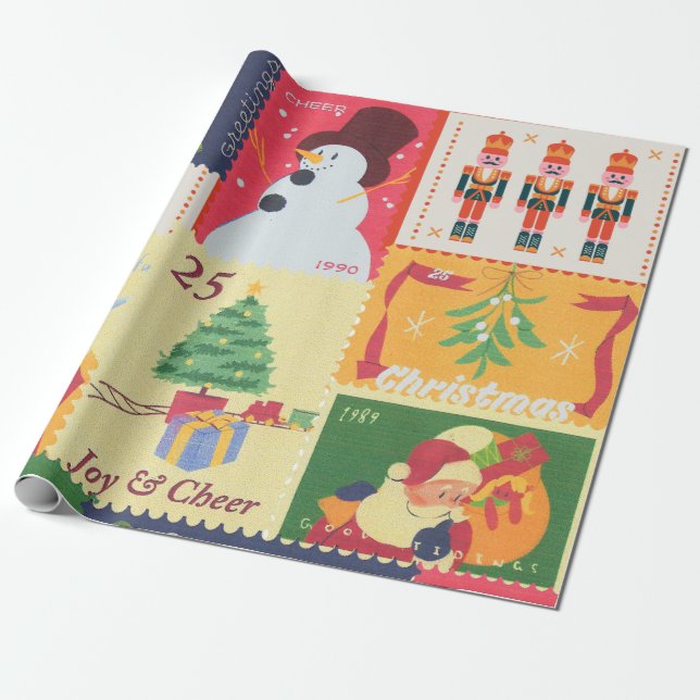 VintageChristmas Postal Stamps  Presentpapper (Utrullad)