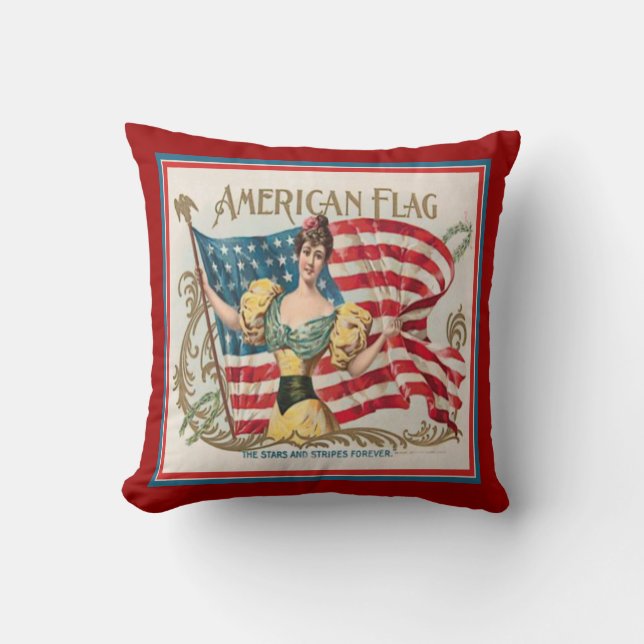 Vintagecigarren boxas etikettamerikanska flaggan kudde (Framsida)