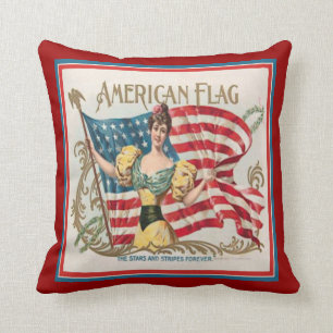 Vintagecigarren boxas etikettamerikanska flaggan kudde