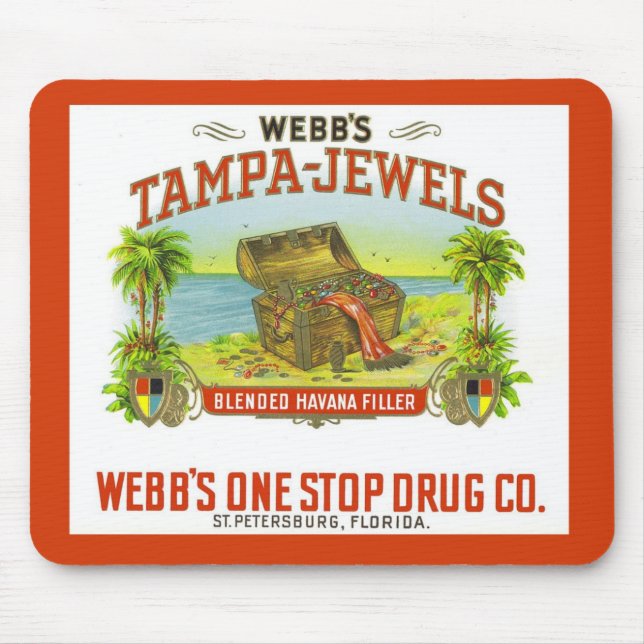 Vintagecigarren grafiska Tampa pryder med ädelsten Musmatta (Framsidan)