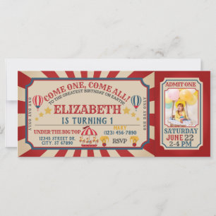 VintageCircus Carnival Biljett Birthday-inbjudan