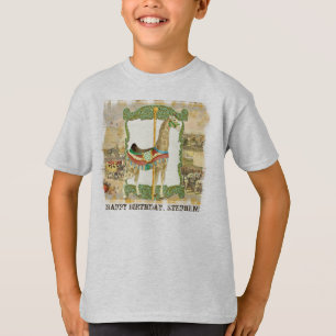 Vintagecirkusaffisch, giraffpojkefödelsedagsfest tee