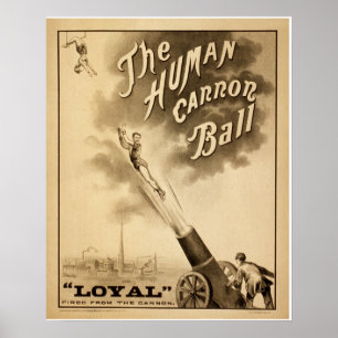 Vintagecirkusaffisch människakanonbollen poster