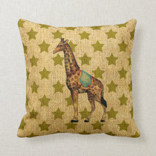 Vintagecirkusgiraff på gröna stjärnor kudde