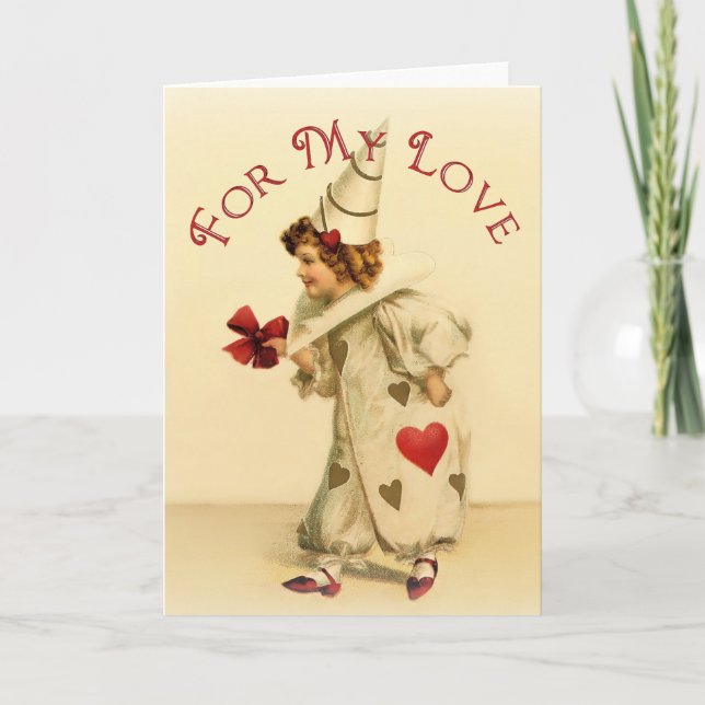 Vintageclownvalentines day helgkort (Framsida)