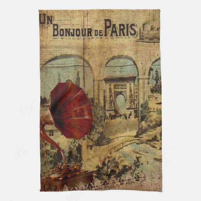 VintageCollage, Bonjour de Paris Kökshandduk (Vertikal)