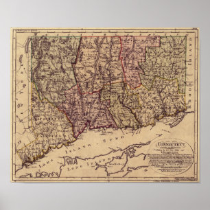 VintageConnecticut karta 1796 Poster