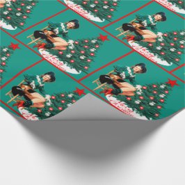 VintageCowgirl med julgranen glada Christma Presentpapper