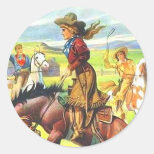 VintageCowgirlklistermärkear Runt Klistermärke
