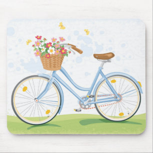 Vintagecykel med blommabasketen musmatta