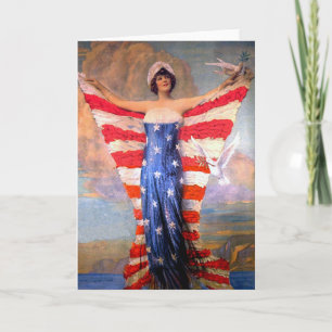 Vintagedam av den patriotiska amerikanska flaggan kort