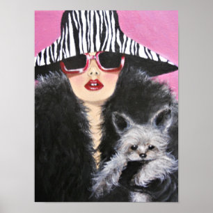 Vintagedam med en hund/en affisch