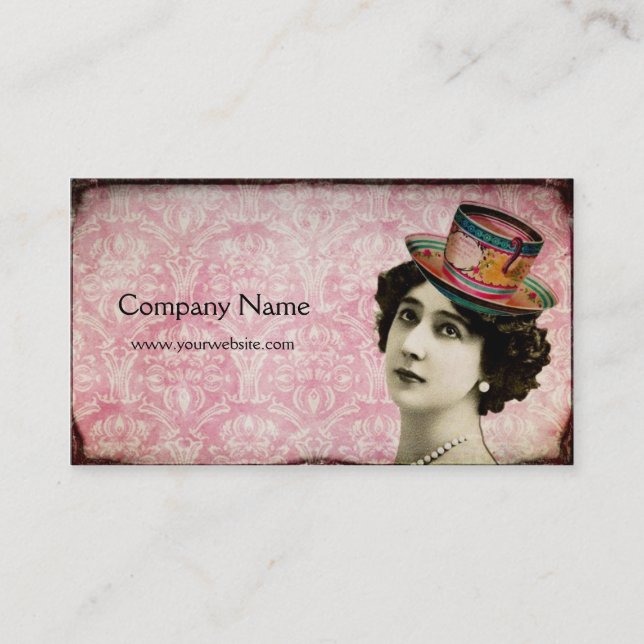 Vintagedam med tekopphattvisitkorten visitkort (Framsida)