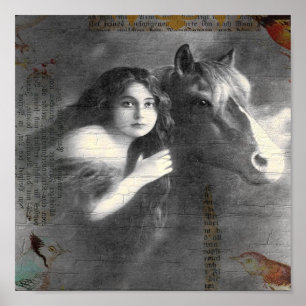Vintagedam- och hästDigital Collage Poster