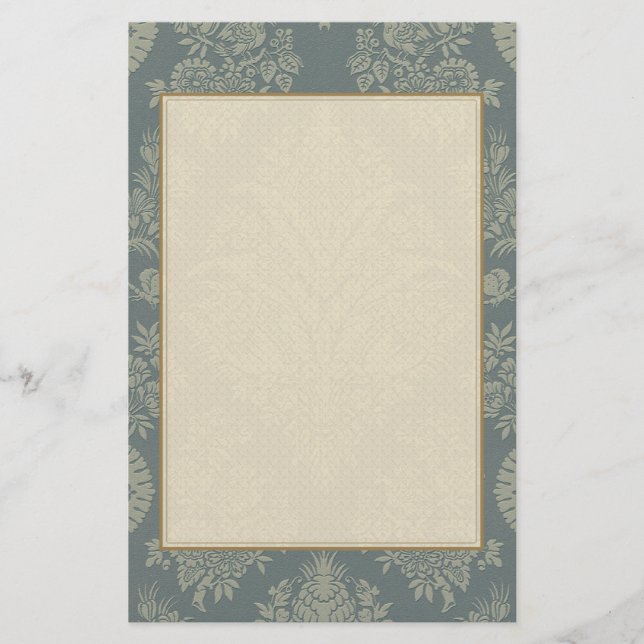 Vintagedamast i antikvitetgrönt brevpapper (Framsida)