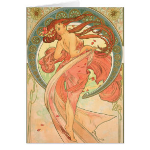 Vintagedans av Alphonse Mucha Hälsningskort