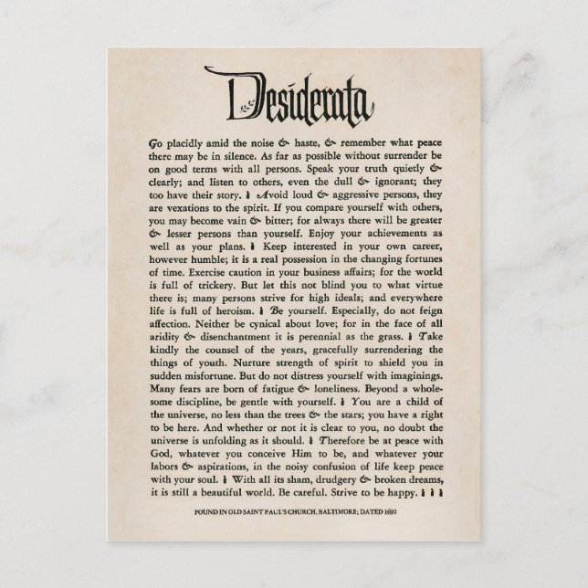 VintageDesiderata - vykort (Framsida)