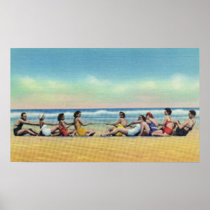 Vintagedragkamp på stranden poster