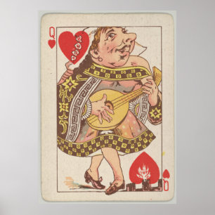 Vintagedrottning av hjärtor som leker kortet poster