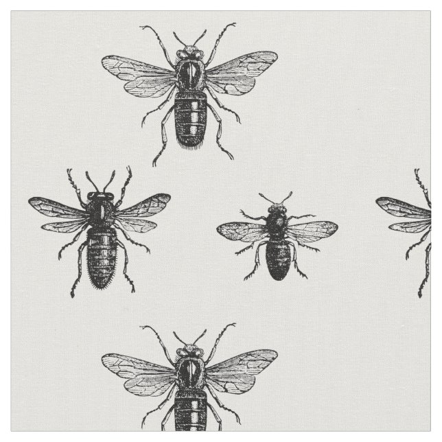 Vintagedrottningbi & arbetebiillustration tyg (Närbild)