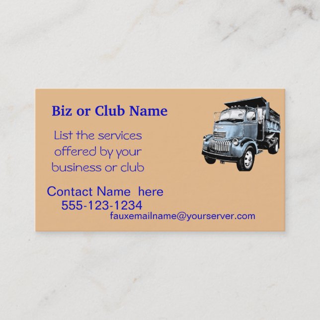 VintageDumptruck affärer Card2-customize Visitkort (Framsida)