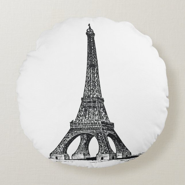 VintageEiffel torn Rund Kudde (Framsidan)