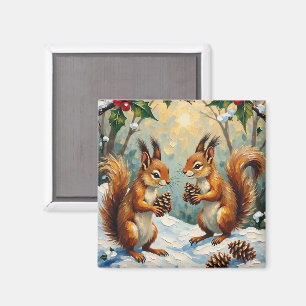 Vintageekorrar samlar kottar jul magnet