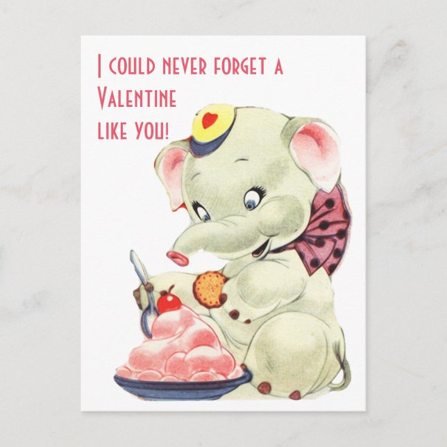 Vintageelefant med glassvalentines day helg vykort (Framsida)