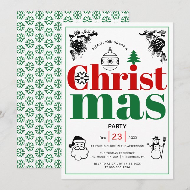 Vintageelement julfirande fest inbjudningar (Fram/baksida)