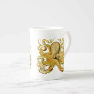 VintageErnst Haeckel bläckfisk i gult Benporslin Mugg