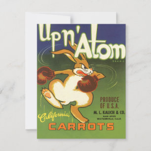 Vintageetikett konst boxande kanin, Up n Atom morö