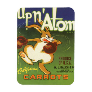 Vintageetikett konst boxande kanin, Up n Atom morö Magnet