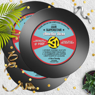 Vintageetikett vinyl 45 skiva födelsedagsfest inbjudningar
