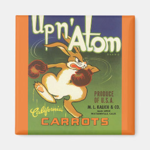 Vintageetikettkonst Boxande kanin, Up n Atom Moröt Magnet